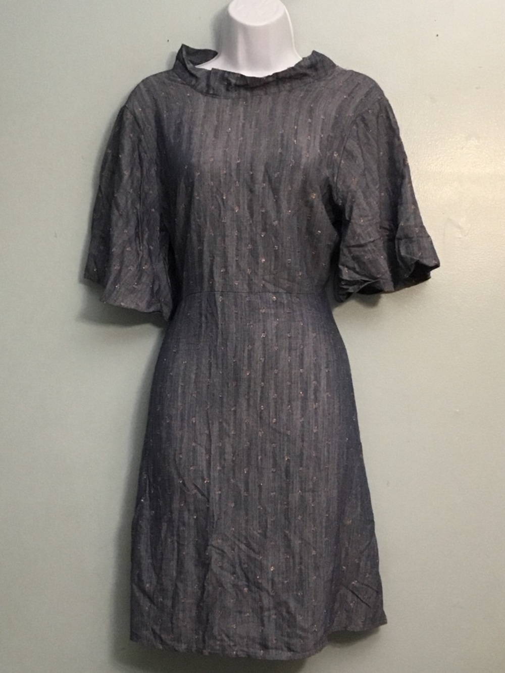 Magari Blue Short Sleeve A-Line Dress, Large, New With Tags